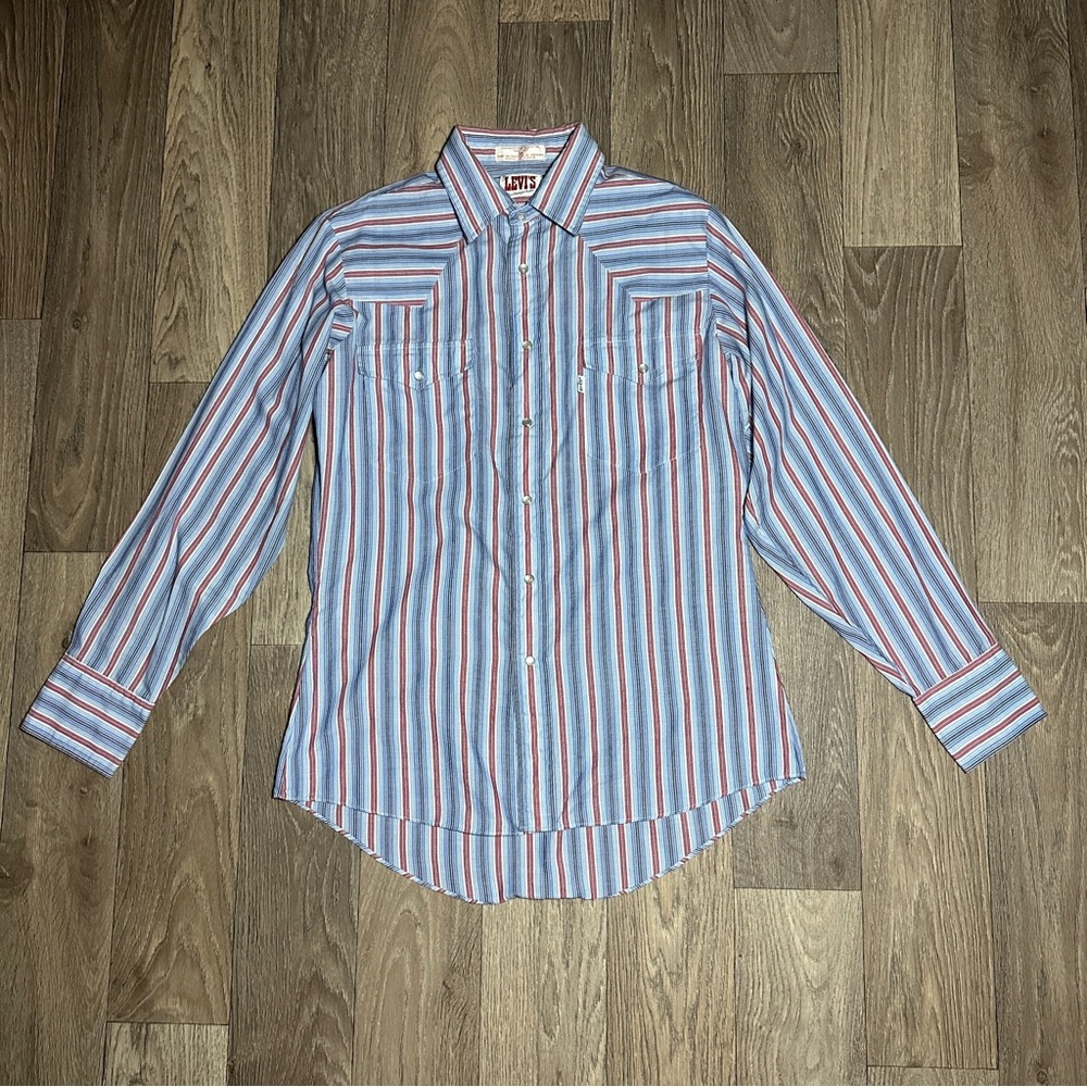 Vintage 1970-80s Levi's Western Blue and Red Button Down Shirt